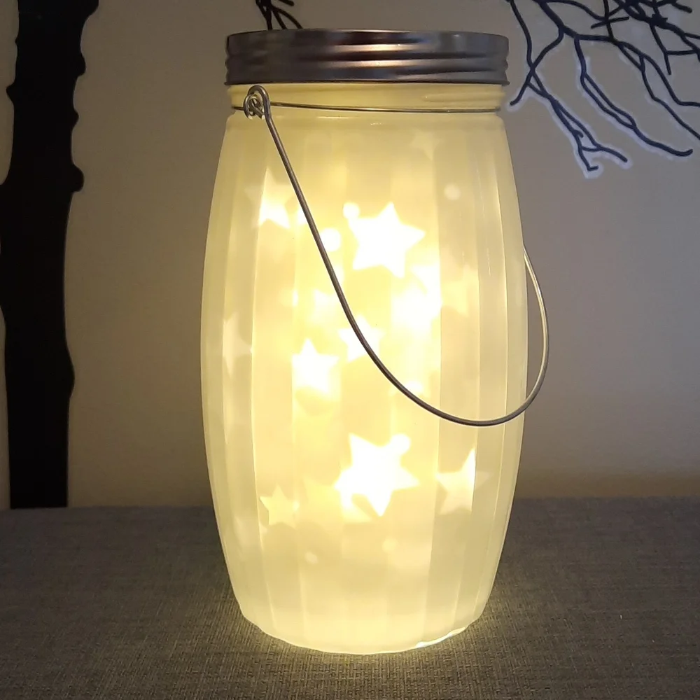 Spinning Stars Motion Glass Lantern Table Decoration Hanging White Silver Timer